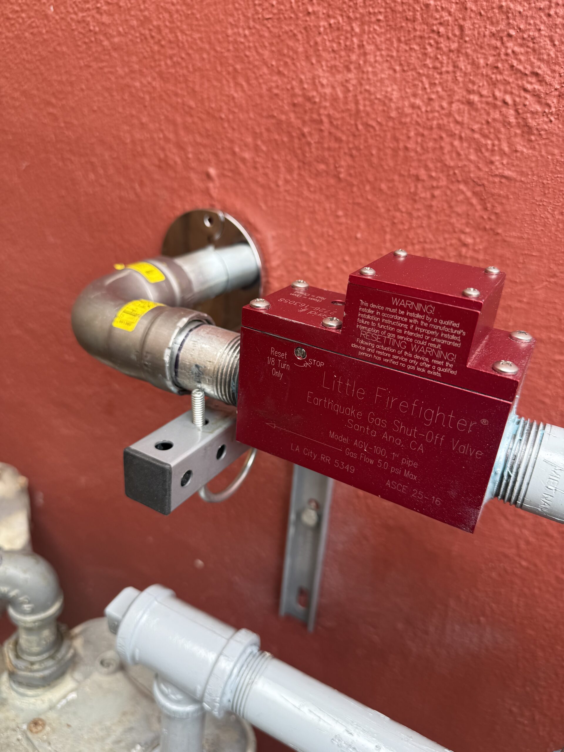 Earthquake gas shutoff valve installed on residential gas piping in San Francisco